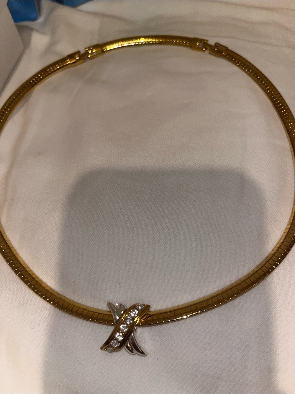 Avon two toned rhinestone accented omega necklace